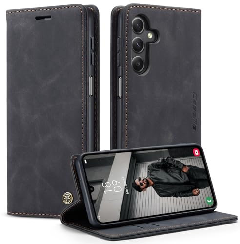 Casecret Coque pour Samsung Galaxy A24 4G Etui Housse Premium en Cuir avec Magnetique Protection Pochette Porte Cartes Portefeuille Mince Wallet Rabat Clapet Case Étui pour Samsung Galaxy A24 4G Noir