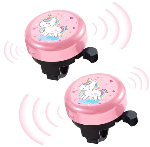 2 Stück Fahrradklingel Rosa,Fahrradklingel Kinder,Fahrradglocke für Kinderfahrrad, Fahrradklingel Einhorn,Kinderfahrrad Laufrad Zubehör Geschenk für Kinder Mädchen