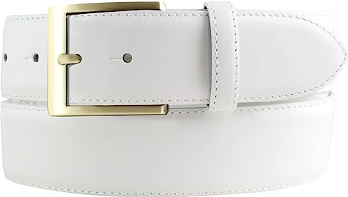 BELTINGER Lack-Gürtel aus Leder mit goldener Gürtelschnalle 4 cm | Glänzender Ledergürtel 40mm Herren | Eleganter Gürtel | Weiß 80cm