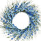 GTIDEA 24 Forsythia Flower Wreath Blue Spring Wreaths for Front Door on Grapevine with Green Leaves Large Floral Wreath for Home Indoor Wall Window Garden Porch Farmhosue Decor