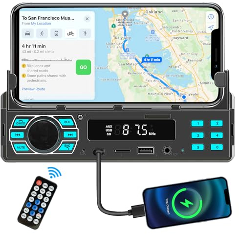 Podofo Radio de Coche 1 DIN Bluetooth con Soporte para Teléfono Móvil,Car Radio MP3 Player Handsfree con 2 Puertos USB/FM/Tarjeta SD/Entrada AUX/Carga Rápida