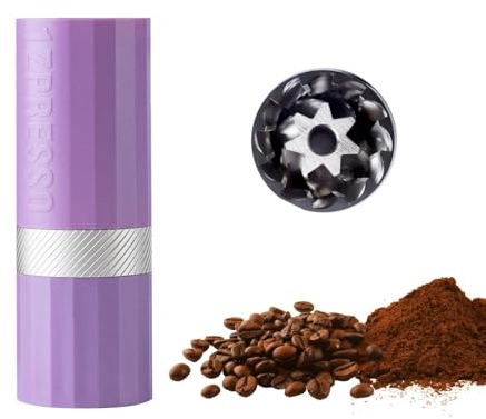 1Zpresso Q Air Manual Coffee Grinder Heptagonal Assembly Stainless Steel Conical Burr, Plastic casing, Lightweight, Travel Sized Fits in The Plunger of AeroPress, Numerical Adjustable Setting Purple