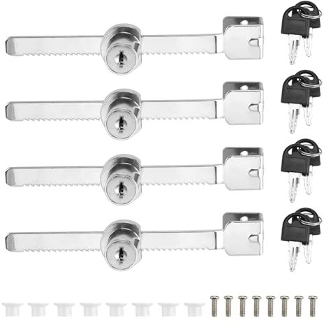 KLEHOPE Cerradura Puerta Corredera, 4 Piezas No es Necesario Hacer Agujeros Aleación de Zinc Cerradura Puerta Cristal, Claves Cerraduras para Armarios, Adecuado para Vidrio de 2 a 6 MM de Espesor