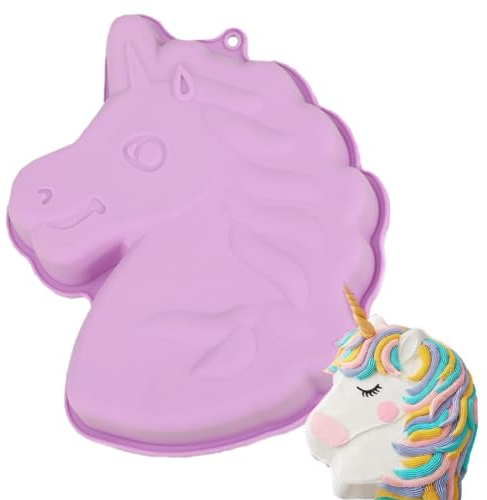 Bukezudang Unicorn Baking Mould, Silikonformen Einhorn Backform, Einhorn Kuchenform Silikon, 3D Kuchenbackform für Einhornkuchen, Für Party Geburtstage, Backen Kindergeburtstag Silikonform(lila)