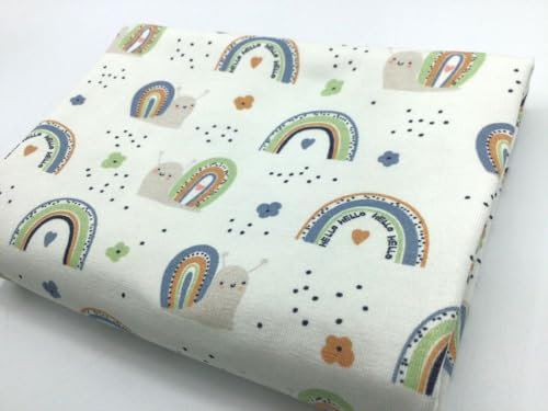 Die Stofftante Baumwolljersey | Fräulein von Julie | verschiedene Designs | Ökotex | ab 50 cm | Meterware (Regenbögen, Schnecken, offwhite)