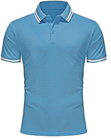 Djtnzdm Mens Cotton Polo Shirt Short Sleeve Striped Performance Golf Tennis Polo for Men Breathable Basic Summer Pique Tops Blue 2XL