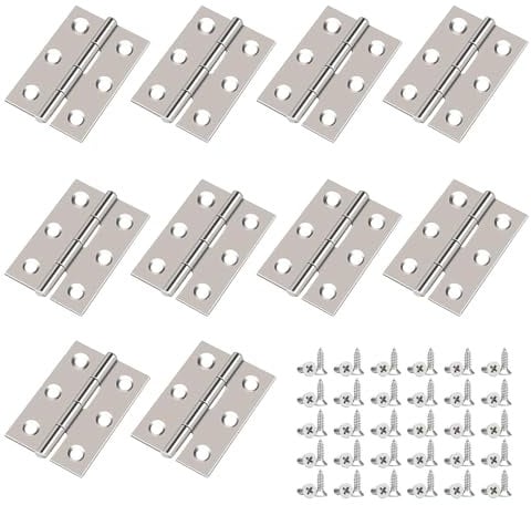10pcs Stainless Steel Door Hinges 44x31mm with 60 Screws for Internal & External Wooden Doors (Silver)