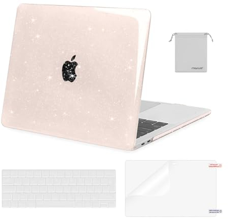 MOSISO Compatible with MacBook Pro 13 inch Case M2 M1 2025 2024 2023-2016 A2338 A2289 A2251 A2159 A1989 A1706 A1708, Sparkly Glitter Hard Shell Cover &Keyboard Skin&Screen Protector&Pouch, Chalk Pink