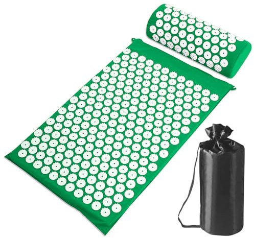 POFET Akupressurmatte Akupressurset Akupressurmatte mit Kissen Nagelmatte Blumenfeldmatte Nadelmatte/Nadelstimulationsmatte Nadelbrett (Grün)