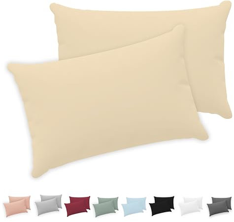Twinzen® Kissenbezug 30x50 (2er-Set) - 100% Jersey Baumwolle 150 GSM Kissenbezüge - Beige - Für Kissenbezüge 30x50 cm - Kissenhülle - Kissenbezug mit Reißverschluss - Oeko-Tex Zertifiziert