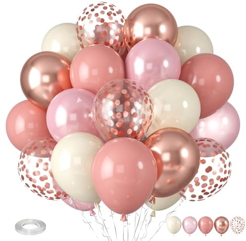 Palloncini rosa antico, palloncini rosa retrò boho, palloncini bianco crema, palloncini rosa chiaro perla e oro rosa, decorazioni per feste di compleanno e matrimonio