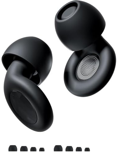 Mldnld Ear Plugs for Noise Reduction– Super Soft, Reusable Hearing Protection in Flexible Silicone for Sleep, Noise Sensitivity & Flights-8 Ear Tips in XS/S/M/L–27dB Noise Cancelling(Black)