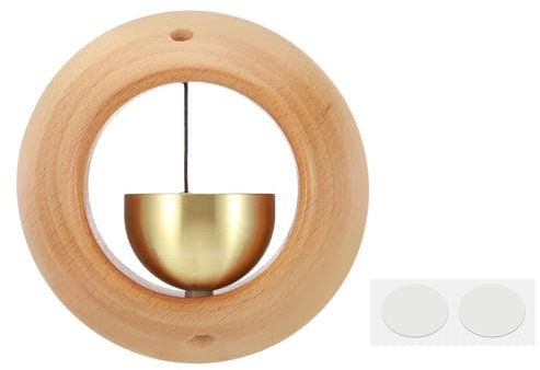 PATIKIL Shopkeepers Bell, Wood Door Chime Hanging Magnetic Door Bell Jingle Bells Animal Metal Doorbell with Self-adhesive for Door Opening Business When Entering Decoration, Beige, Round