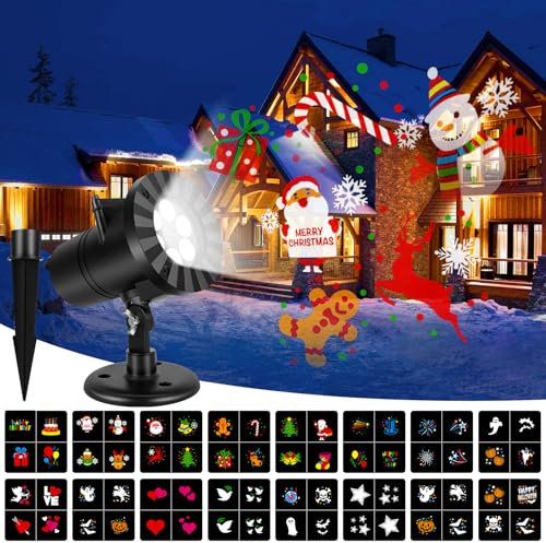 Proiettore Luci Natale, Luci Natale Per Esterno Proiettore, 16 Diapositive HD, IP65 Impermeabili Proiettore a LED Natale per Festa Decorazione, Natale, Halloween, Matrimonio