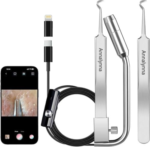 Éliminateur de points noirs avec caméra - Pinces en Acier inoxydable et caméra HD 20x zoom, 1080P, 8 lumières LED, extracteur de points noirs pour hommes et femmes, nettoyant pour pores et acné