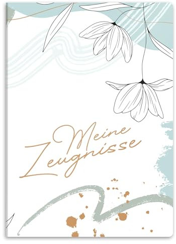 itenga Zeugnismappe mit Motiv DIN A4 stabile Dokumentenmappe Sichtbuch für Zeugnisse - 20 stabile Hüllen - für Kinder Jugendliche Schüler Mädchen Jungen (Motiv Blumenmuster mint)
