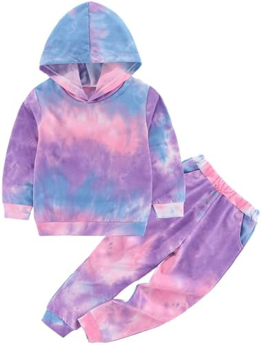 Ella Lust Sportkleidung Mädchen Tie Dye Kinder - Kapuzepullover + Jogginghose Set Für 2-6 Jahre Jogginganzug Outfit Trainingsanzug (PinkPurple,120,1206r)