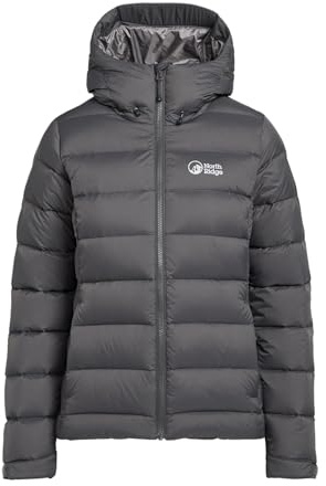 NORTH RIDGE Women's Tech Down II Jacket with Adjustable Hood & 550 Fill Power Down, Water Repellent, Durable Ripstop Fabric, Puffer Winter Coat (UK, Numeric, 22, Regular, Regular, Grey)