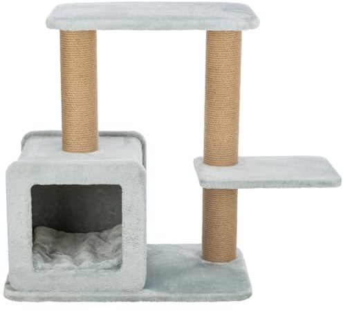 TRIXIE Katzen-Kratzbaum Elena, mit gemütlicher Höhle – 83 cm, grau | Robuste Sisal-Kratzflächen und weiche Polster – bietet Kratzspaß, Spiel und entspannten Rückzug für Katzen