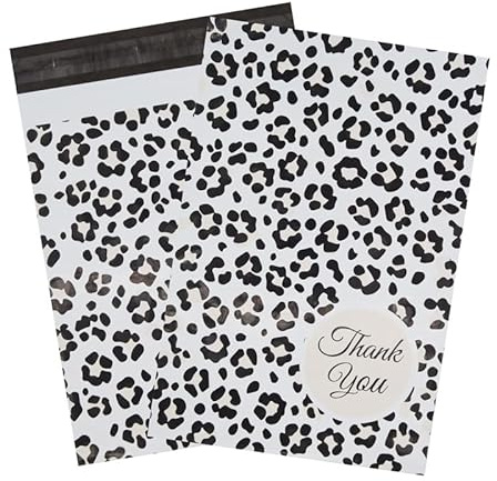 Designer Poly Mailer Bag Mailing Postal Bags Gifts Shipping Wrapping Design Pattern Envelope for Mail [Pack of 100] (Leopard Thank You, 10 x 13 Inch)