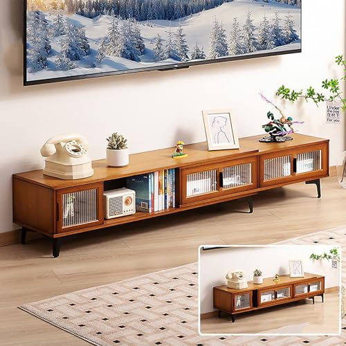 Meuble TV en bambou, porte coulissante, table TV pour TV, meuble TV, meuble TV de salon