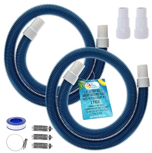 U.S. Pool Supply 3,8 cm schweres, oberirdisches Poolschlauch-Ersatz-Set – 2 langlebige 1,8 m Schläuche, 2 Anschlussadapter, 4 Klemmen – kompatibel mit Intex Pool-Filterpumpen