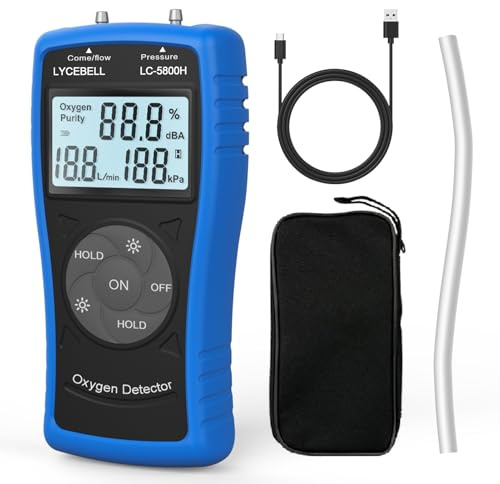LYCEBELL 5800H Ultraschall-Sauerstoffmessgerät, Tragbarer O2-Detektor für Industrie und Haushalt, 0-10L/min Durchfluss & 0-199kPa Drucksensor, LCD-Hintergrundbeleuchtung