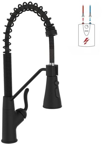 ZYNUHMO Niederdruck Armatur Küche,360° Drehbare Küchenarmatur,Wasserhahn mit 3 Anschluessen für Boiler,Hoher Bogen Mischbatterie Küche mit 2 Modi Brause,Kupfer,Schwarz