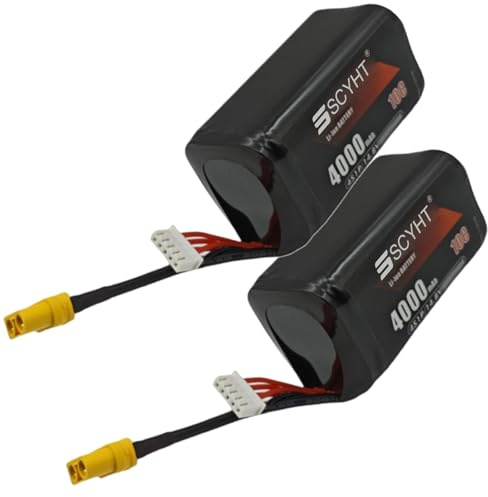 SSCYHT 4S Lipo-Akku 14,8 V 5000 mAh 4000 mAh Lithium-Akku 14,8 V wiederaufladbare Akkus mit BMS für 50 W – 75 W Motor-Kit für Drohnen und Modellflugzeuge,14.8v4000mah 2pack