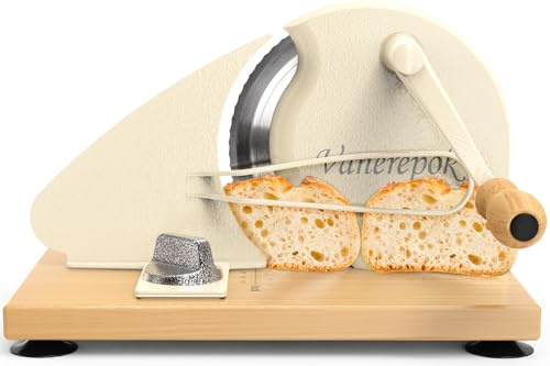 Upgrade Manual Bread Slicer for Homemade Sourdough Bread, Classic Hand Crank Home Bread Slicer with Scale Line and Steel Fence, Sharp Blade, Adjustable Width for Homemade & Commercial Use