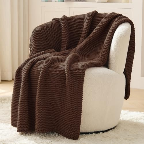 Grobstrick-Überwurfdecke für Couch, braune Überwurfdecke, weich, gemütlich, dehnbar, wendbar, Strumpfband, gestrickte Decken für Bett, 127 x 152,4 cm, Dunkelbraun