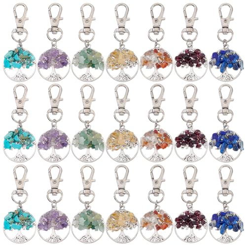 HOBBIESAY Porte-clés arbre de vie en gros pierre mixte arbre de vie porte-clés pendentif arbre de vie pendentif arbre pierres précieuses pendentif accessoires clés pour