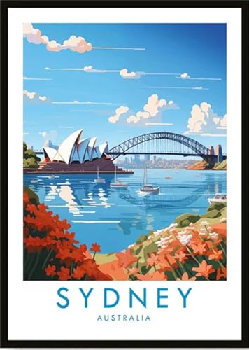Sydney Australia Travel Poster Wall Plaque Decor Outdoor Indoor Panel Vintage Retro MetalTin Sign in 3 Sizes or Fridge Magnet (Fridge Magnet)