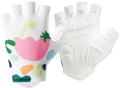 ROCKBROS Guanti da Ciclismo a Mezze Dita Estivi per Ragazze Donna, Guanti Bici Antiscivolo e Traspirante, Elastico e Antiurto, Sportivi per Mountain Bike, Bici da Strada, Bicicletta da Corsa