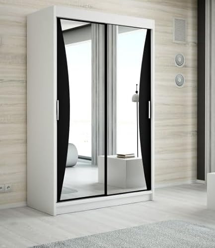 A&J MöbelLand Schwebetürenschrank NIKO Kleiderschrank 2-türig mit Spiegel, Garderobe 160 cm (Weiß)