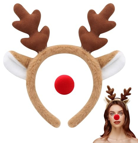 YUYWWAN Rentier Kostüm Zubehör, Rentier Geweih Haarreif Weihnachten und Rentiernasen, Weihnachts Elchgeweih Kopfschmuck Zubehör für Kinder Erwachsene Weihnachten Rollenspiel Mottoparty