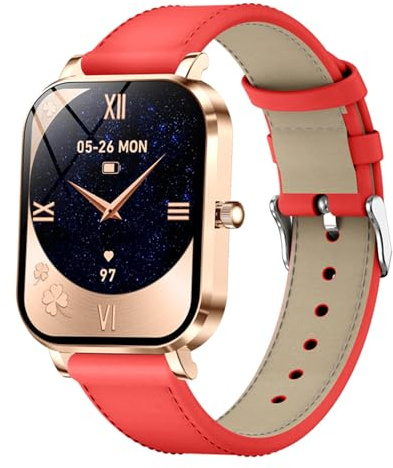 Lazmin112 Smartwatch Für Frauen, 1,75-Zoll-Farb-Tft-Touchscreen, Metallgehäuse, Fitness-Tracking, Bt-Anrufe, Nachrichten, Magnetisches Laden, Vibrationsalarm, Mehrere Sportmodi (goldrot)