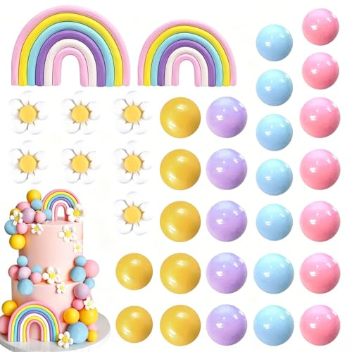 Embhlitfe Rainbow Cake Topper,35 Pcs Rainbow Cake Decorations Bluey Cake Topper Bluey Cake Decorations,Cake Balls Decoration Mini Balloon Balls for Birthday Baby Shower Unicorn Party (B)
