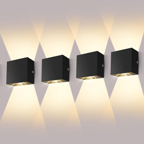 CHEVVY 4 Stück LED Wandleuchte Innen Schwarz 7W Moderne LED Wandleuchte | Up and Down Leuchten Aussen Aluminium Flurlampen Warmes Weiß 3000K Schwarze Wandlampen