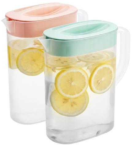 Bqkroa 2 boccali in plastica da 2,1 l con coperchio: materiale PP con manico, ampia apertura con coperchio, per la casa e picnic, tè, succhi di frutta, limonata