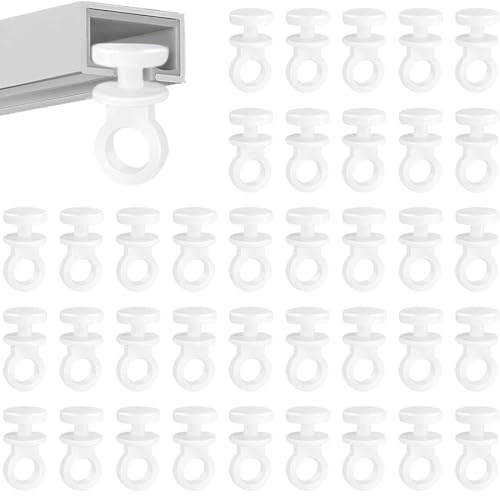 SWYZOR 100 Pezzi Scorrevoli Gancio Per Tenda A Binario Scorrevole, Pattini A Tendina, Ganci per Binario Tende Scorrevoli, Cursore Per Tende, Gancio Per Tende Per Bagno, Cucina, Soggiorno(Bianco)
