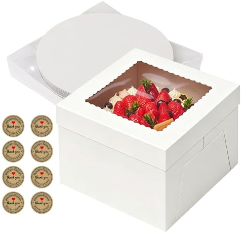 LUYIEDHA Set di 5 Scatola per Torta, 30,5x30,5x20,3cm, Bianche Scatole per Dolci in Cartone, Scatole per Torte con Finestra Vassoi, Porta torta cartone per Dessert, pasticcini (A)