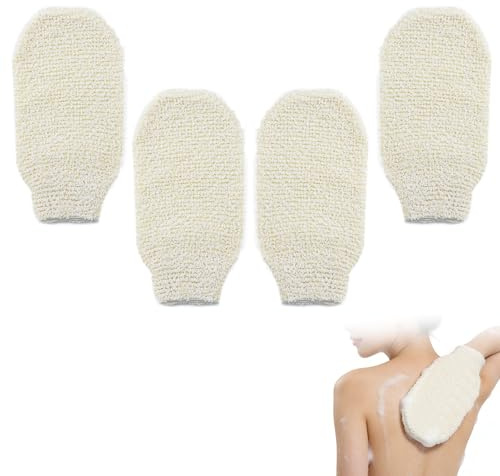 4 Stück Sisal Duschhandschuh Sisal Exfoliating Gloves,Natürlicher Peelinghandschuh Körper,Scrubhandschuh für Den Körper,Dusche Schrubben Handschuhe Peeling Werkzeuge für Männer Frauen Kinder