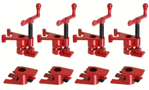Heavy Duty Sash Clamps for Woodwork 4 Pack 3/4 Inch H-Style Pipe Clamp Set - Cast Iron Wood Gluing Clamps with Ergonomic Handle for Furniture Cabinet Panel Assembly
