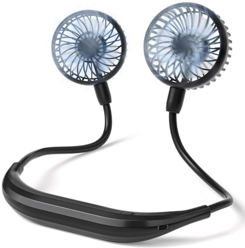 Amacool Neck Fan Battery Operated Neckband Fan 3-Speed Hand-Free Wearable Lightweight Personal USB Fan for Hot Flashes Home Office Travel Outdoor Sports
