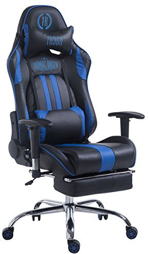 Silla Racing XL Limit Tapizada en Cuero sintético I Silla Gaming con Soporte Metal Cromado I Silla Oficina con Ruedas I Silla Gamer Regulabl, Color:Negro/Azul, Reposapiés:con reposapiés