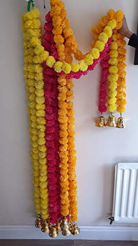 Estationeryhouse 1 x Ringelblumen-Girlande mit Glocke, 1 x Hochzeits-Mehndi-Party, ca. 152 cm