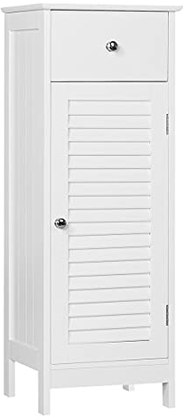 Yaheetech Bathroom Floor Cabinet Slim Wood Cabinet Hallway Storage Unit with Drawer & Shutter Door, 2 Shelves, MDF panels, 32 x 30 x 87 cm, White