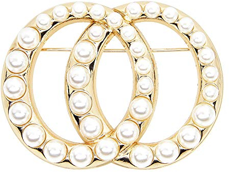 ZAKATTE • Doppelring Damen Brosche mit Kunststoffperlen (Gold)