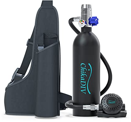 CHIKADIV Mini Tauchflasche Sauerstoffflasche 1L Tauchflasche Mini zum tauchen Mit 15 Bis 20 Minuten Tauchen Sauerstofftank Taucher Set Tragbare Tauchausrüstung A3 Schwarz